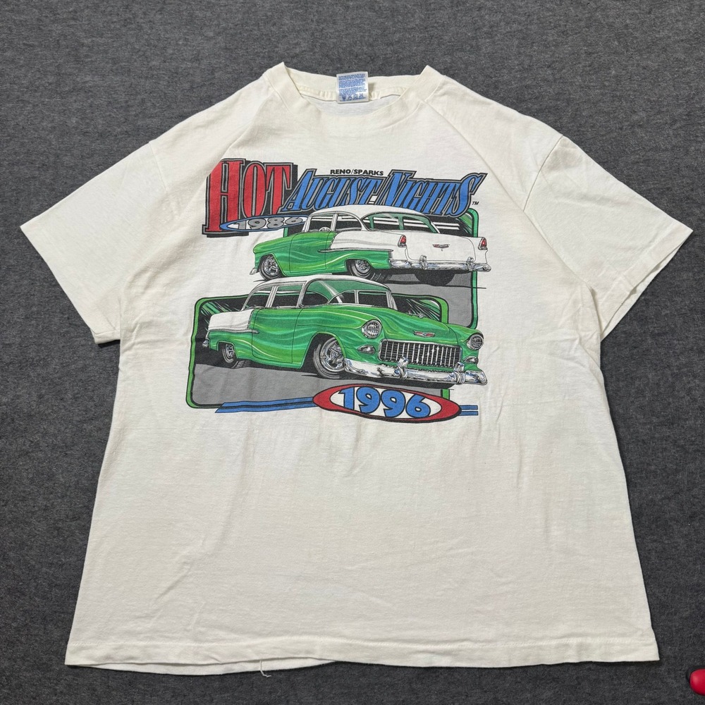 VTG 90s Hanes Beefy-T Hot August Nights 1996 Reno Sparks Car Graphic‎ Shirt L